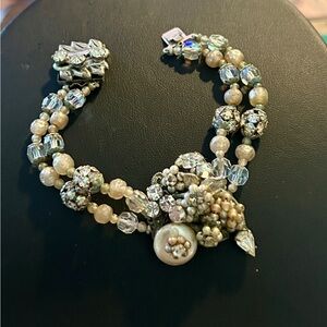 Vintage unsigned Miriam Haskell BRACELET Iridescent Rhinestones Pearls